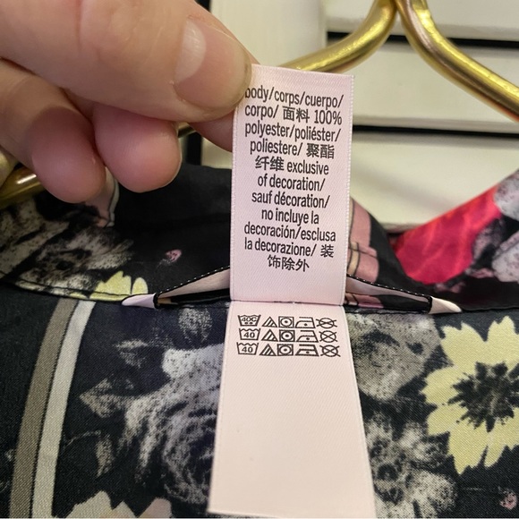 Victoria Secret Silky Sleep Shirt Black/Pink Striped with Pink Flowers Size Sm - Picture 4 of 6